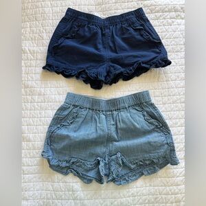 Girls Ruffle Hem Shorts - Navy and Light Blue